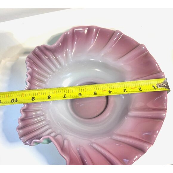 Fenton Lilac Turquoise Cased Glass Shell Shaped Bowl Scallop Ruffle Bridal - Picture 8 of 11